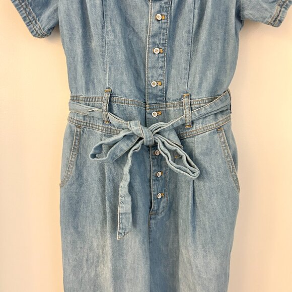 Anthropologie Pilcro Chambray Denim Puff Sleeve Jumpsuit Size 8 - Picture 8 of 12